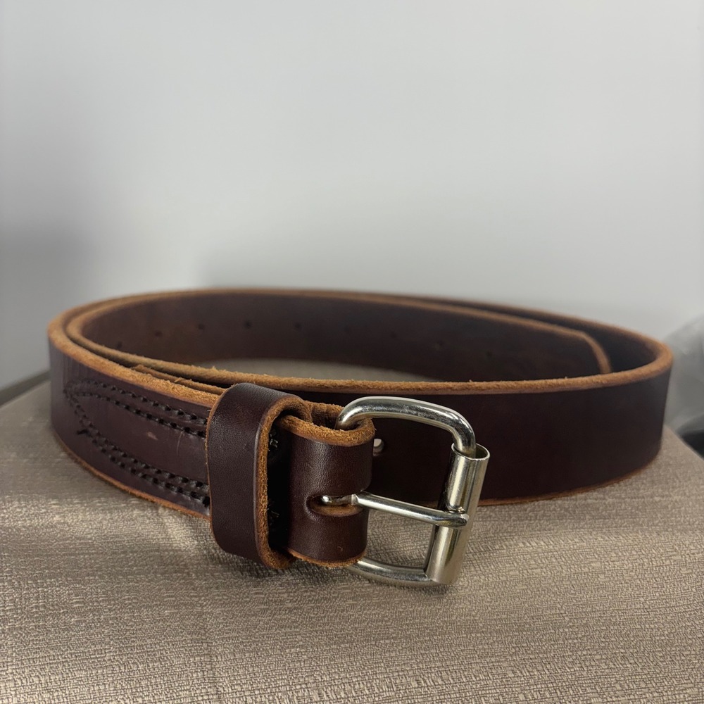 Vintage Handcrafted Leather Belt Mens 48 Brown Excellent Heritage Workwear